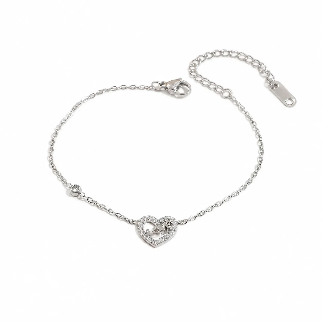 Delicate Gold-Plated Heart Pavé Love Chain Bracelet