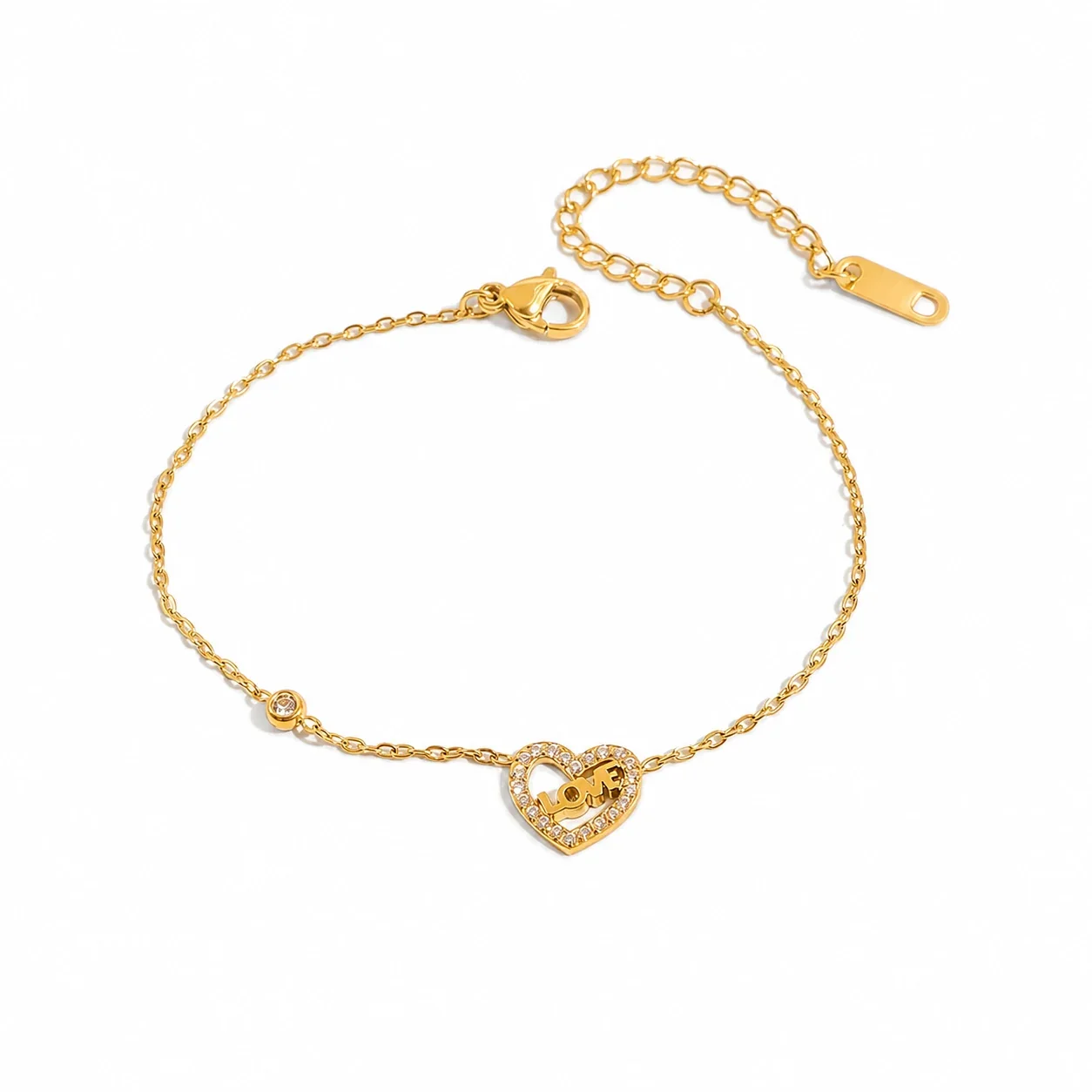 Delicate Gold-Plated Heart Pavé Love Chain Bracelet