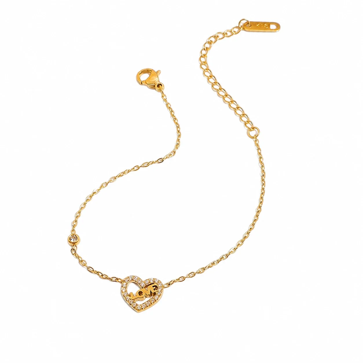Delicate Gold-Plated Heart Pavé Love Chain Bracelet