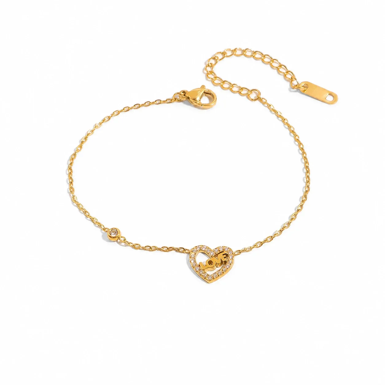 Delicate Gold-Plated Heart Pavé Love Chain Bracelet - Gold