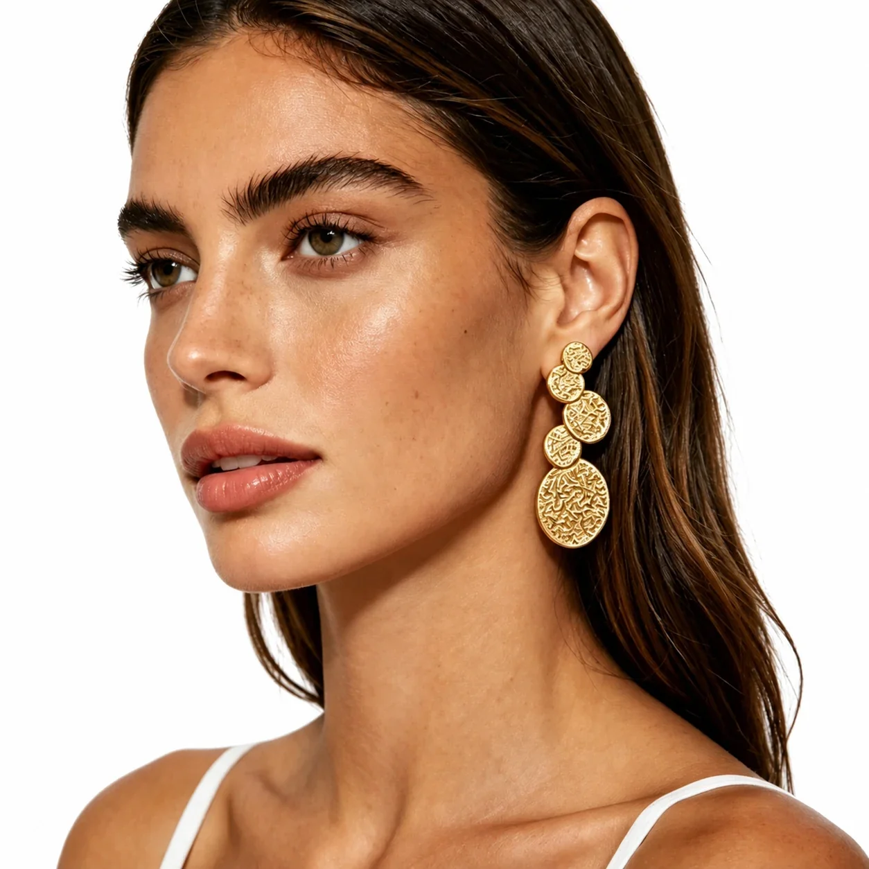 Sculpted Gold-Plated 316 Stainless Steel Disc Drop Earrings