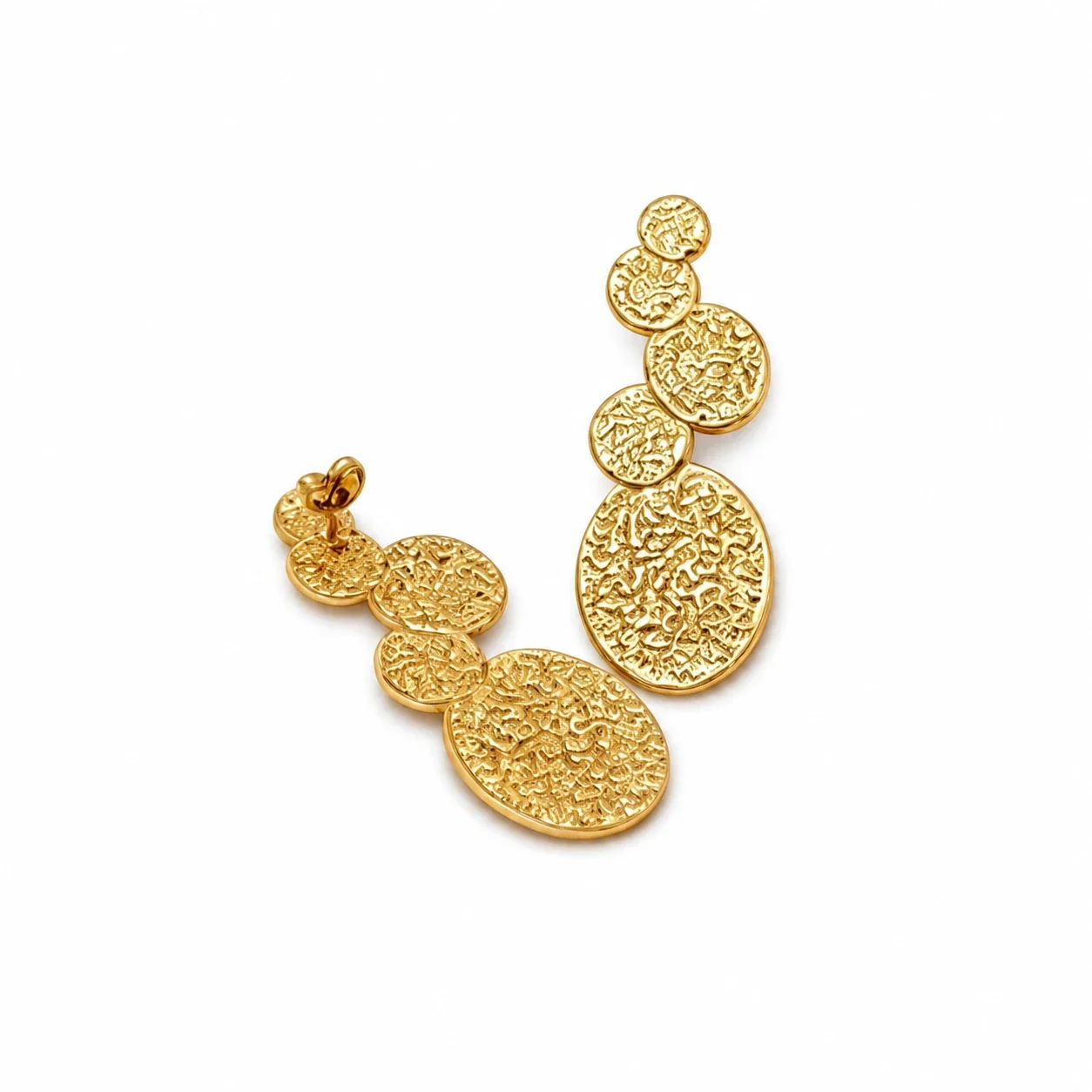 Sculpted Gold-Plated 316 Stainless Steel Disc Drop Earrings