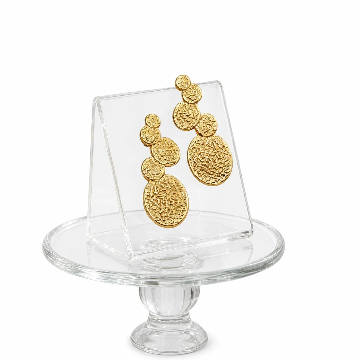 Sculpted Gold-Plated 316 Stainless Steel Disc Drop Earrings