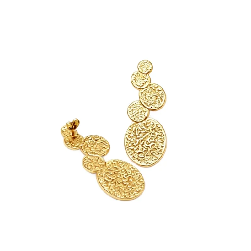 Sculpted Gold-Plated 316 Stainless Steel Disc Drop Earrings
