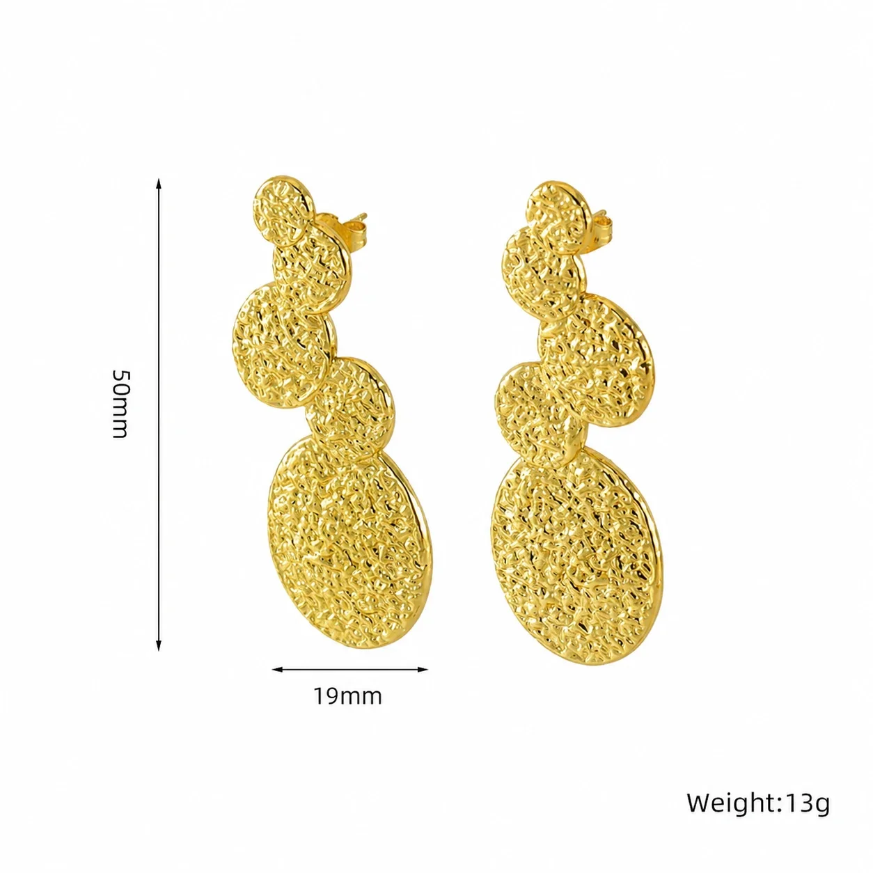 Sculpted Gold-Plated 316 Stainless Steel Disc Drop Earrings - Gold