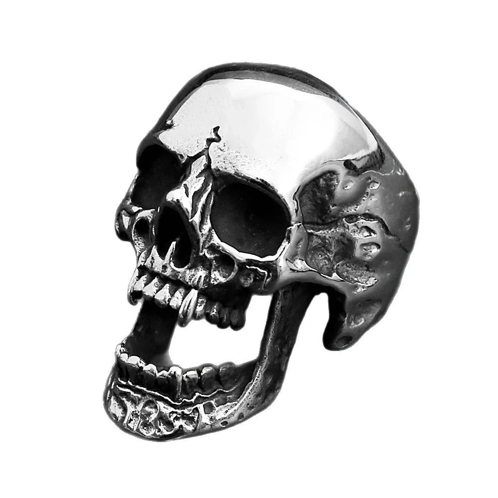 Skull Ring with Open Jaw and Teeth Stainless Steel