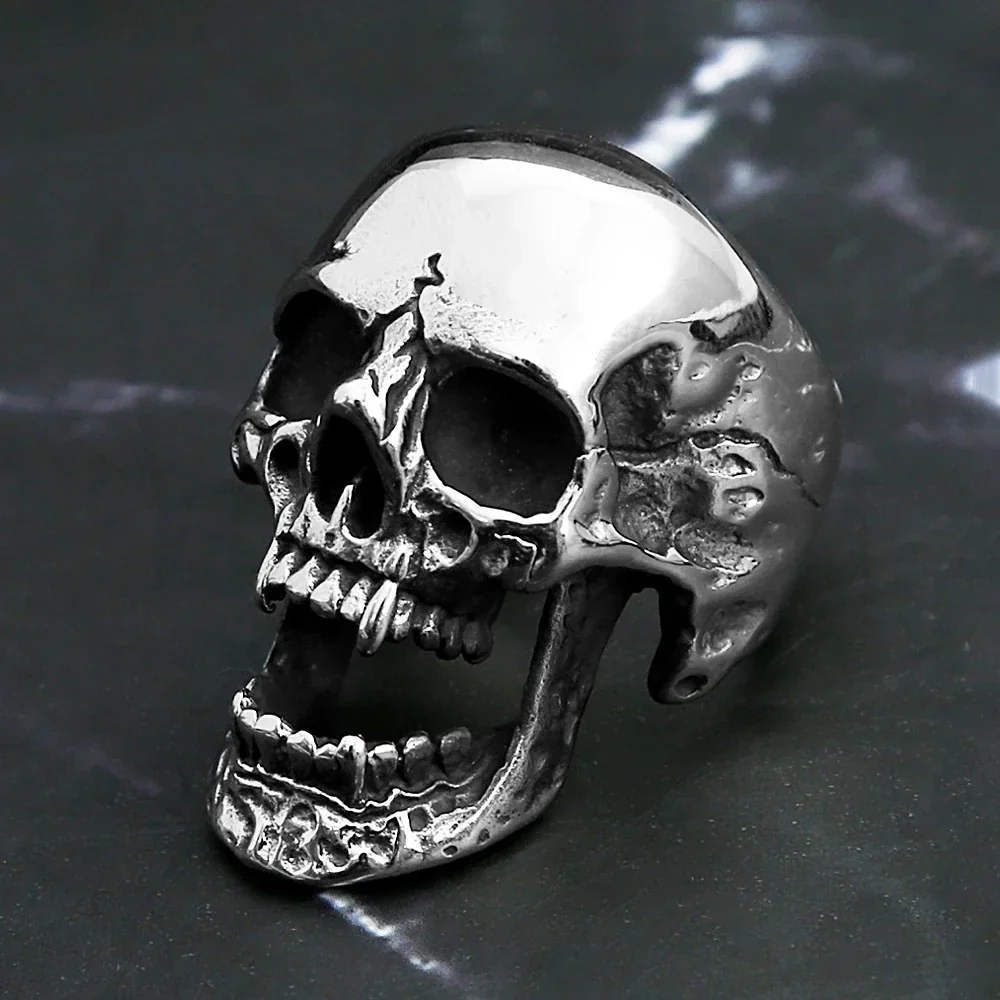 Skull Ring with Open Jaw and Teeth Stainless Steel