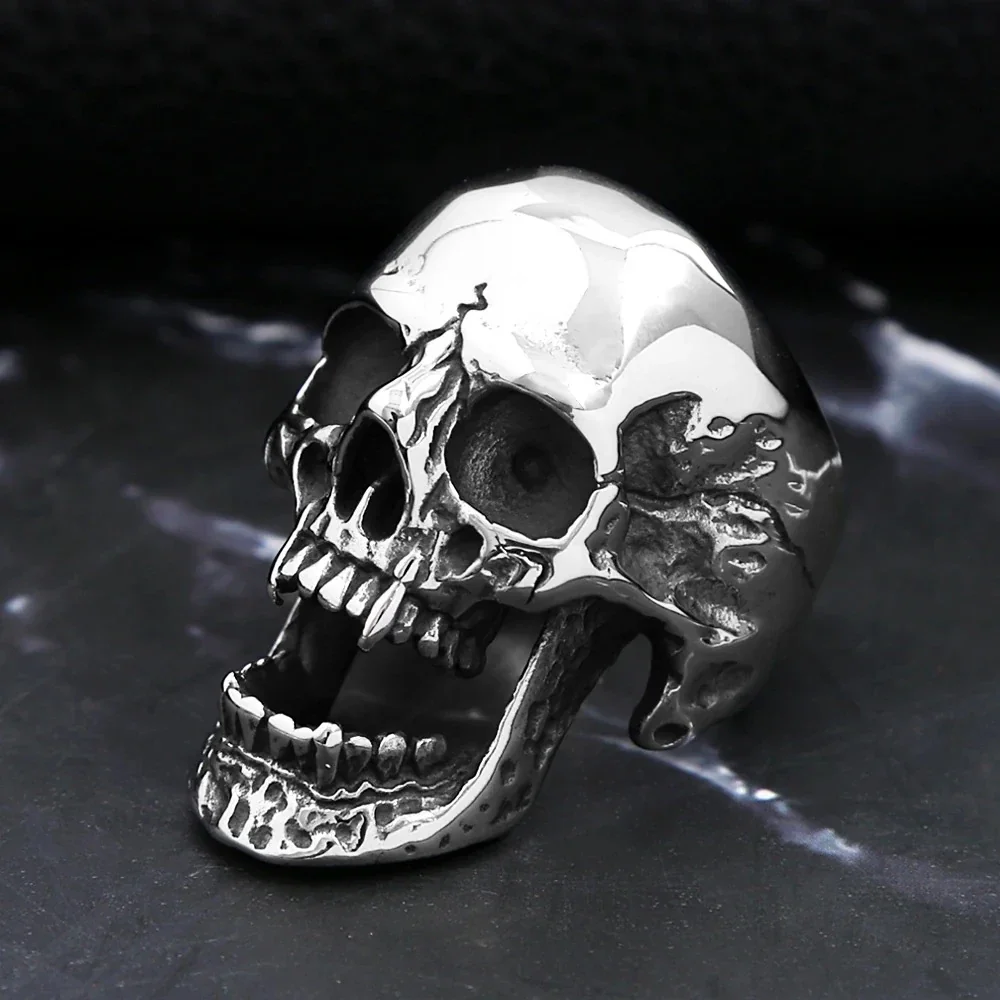 Skull Ring with Open Jaw and Teeth Stainless Steel
