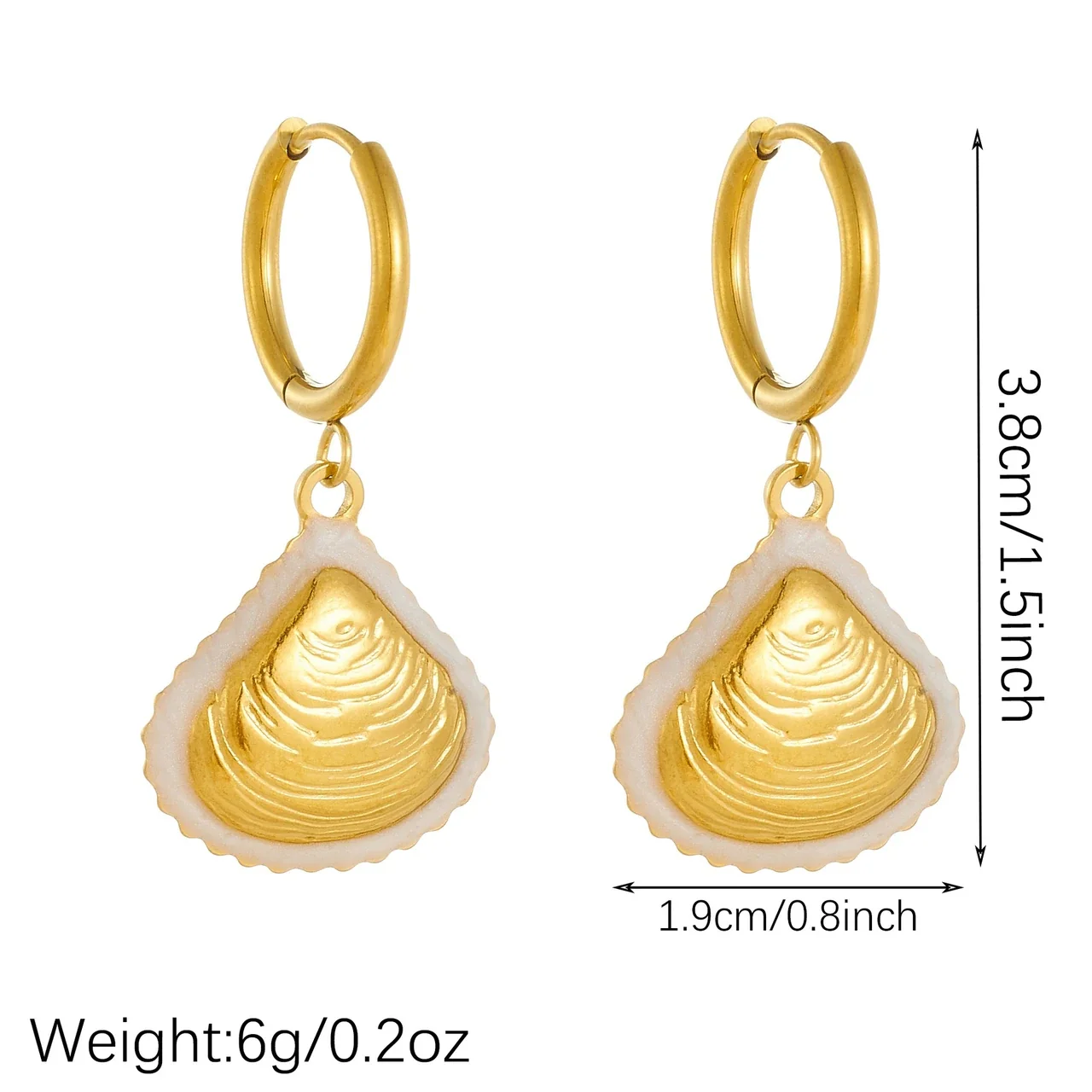 Hoop Earrings with Textured Shell Drops in Gold-Plated Steel