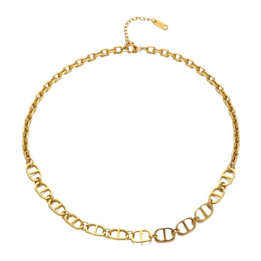 Chain Necklace with Oval Bar Links, Gold-Plated Stainless Steel