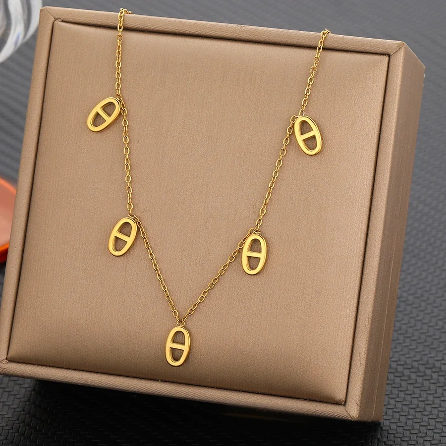 Chain Necklace with Oval Bar Links, Gold-Plated Stainless Steel