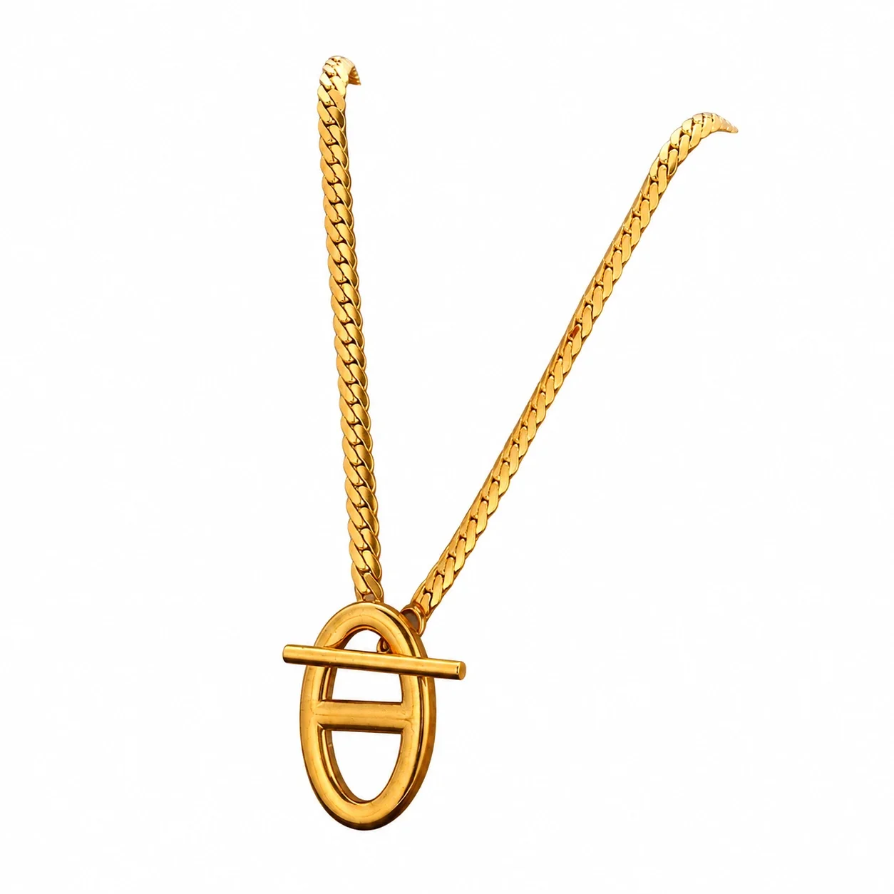 Chain Necklace with Oval Bar Links, Gold-Plated Stainless Steel - Style