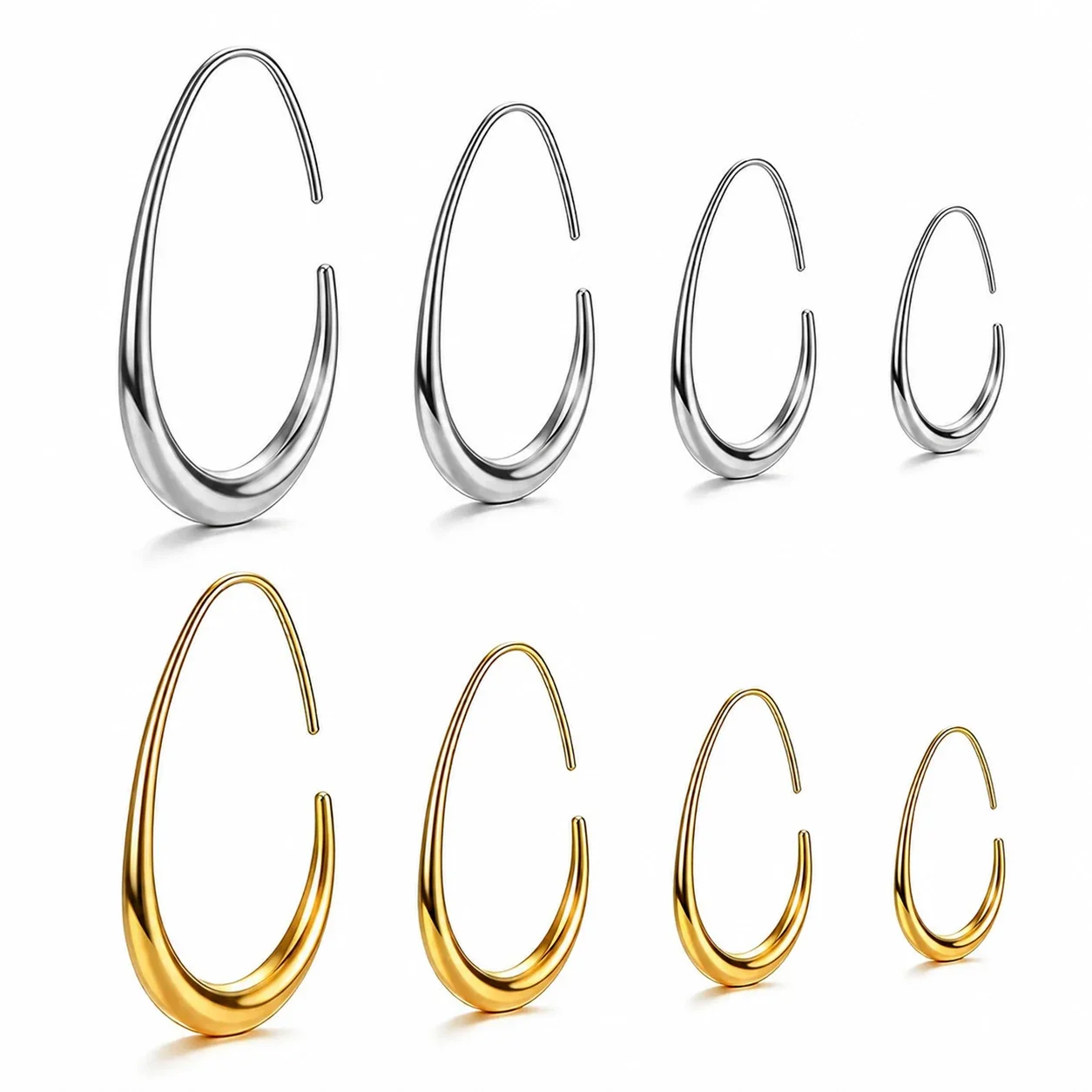 Sculptural 316 Stainless Steel Teardrop Hoop Earrings