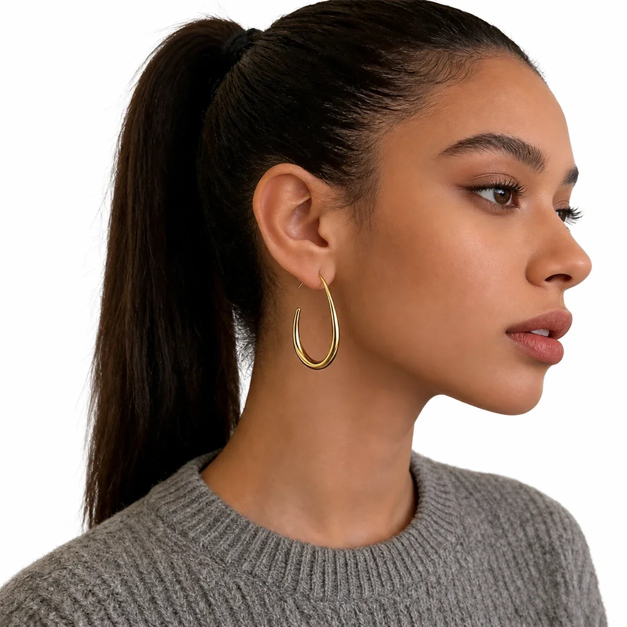 Sculptural 316 Stainless Steel Teardrop Hoop Earrings