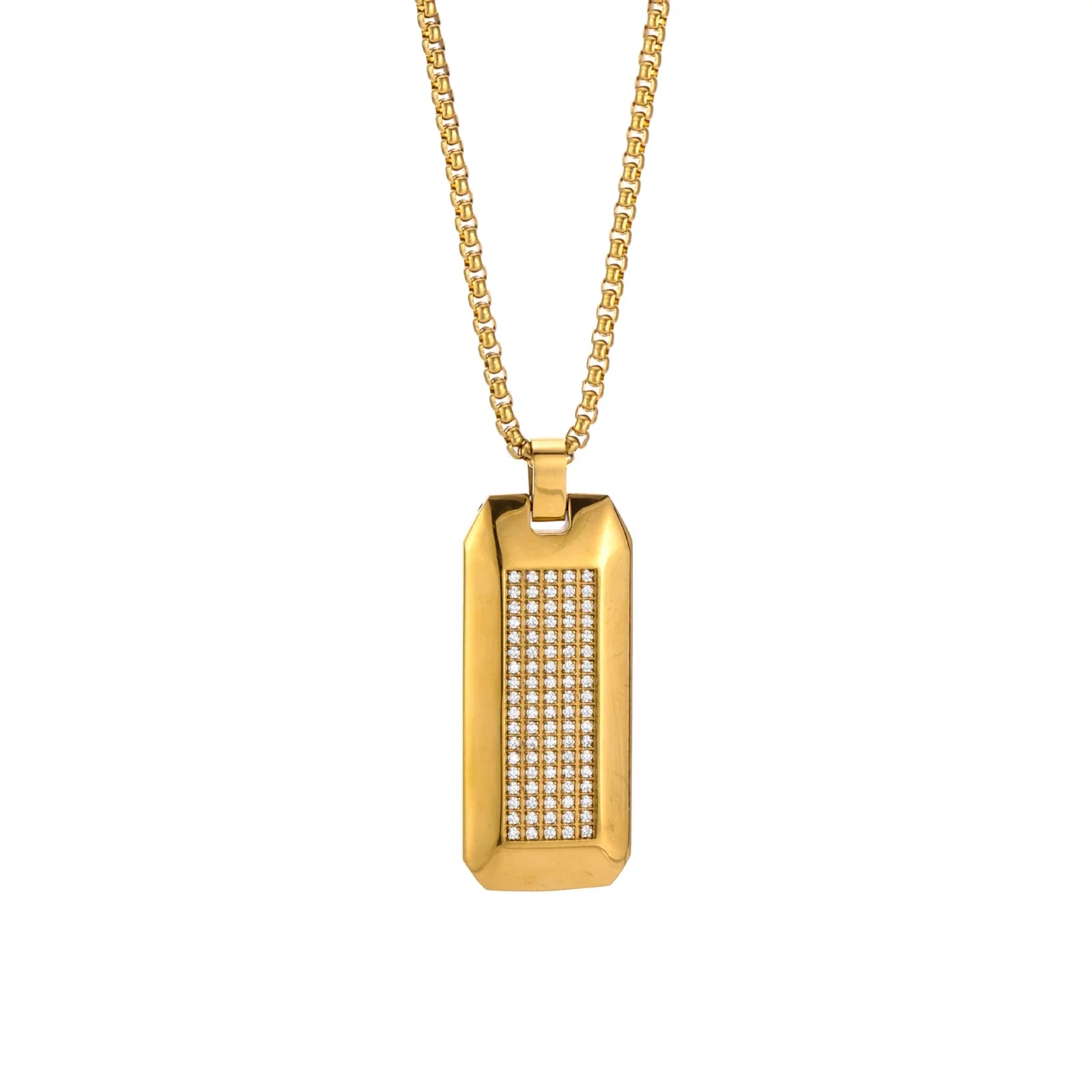 Angular 316 Stainless Steel Pavé Tag Pendant Necklace