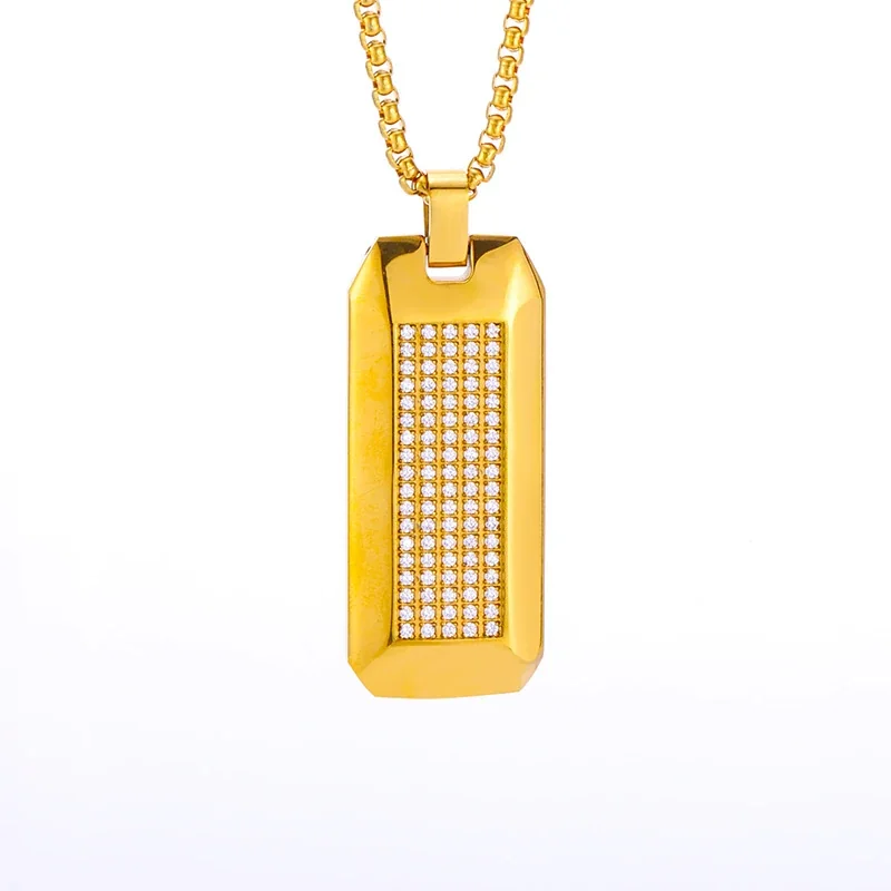 Angular 316 Stainless Steel Pavé Tag Pendant Necklace