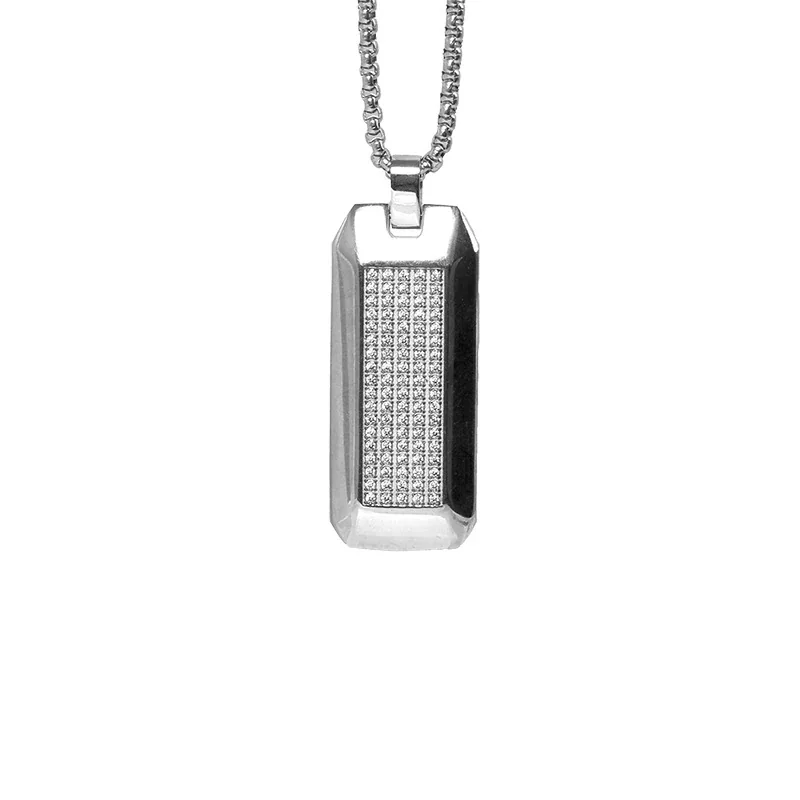 Angular 316 Stainless Steel Pavé Tag Pendant Necklace
