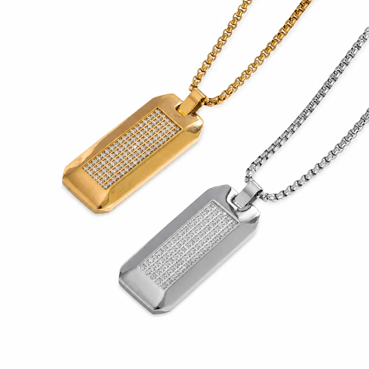 Angular 316 Stainless Steel Pavé Tag Pendant Necklace