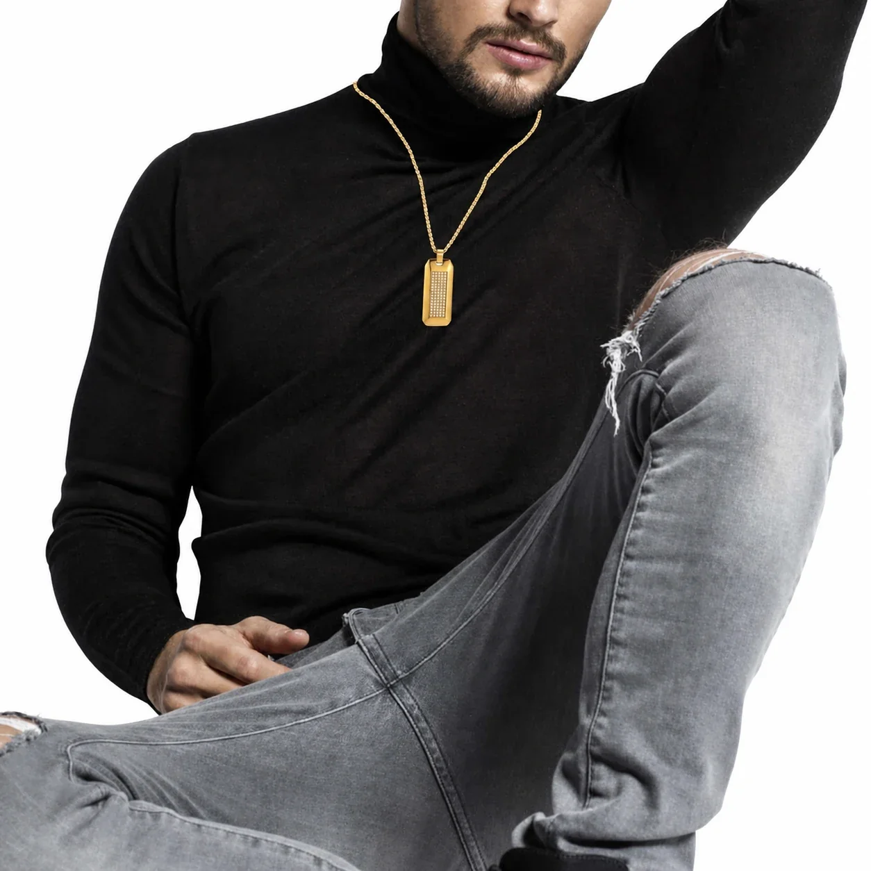 Angular 316 Stainless Steel Pavé Tag Pendant Necklace
