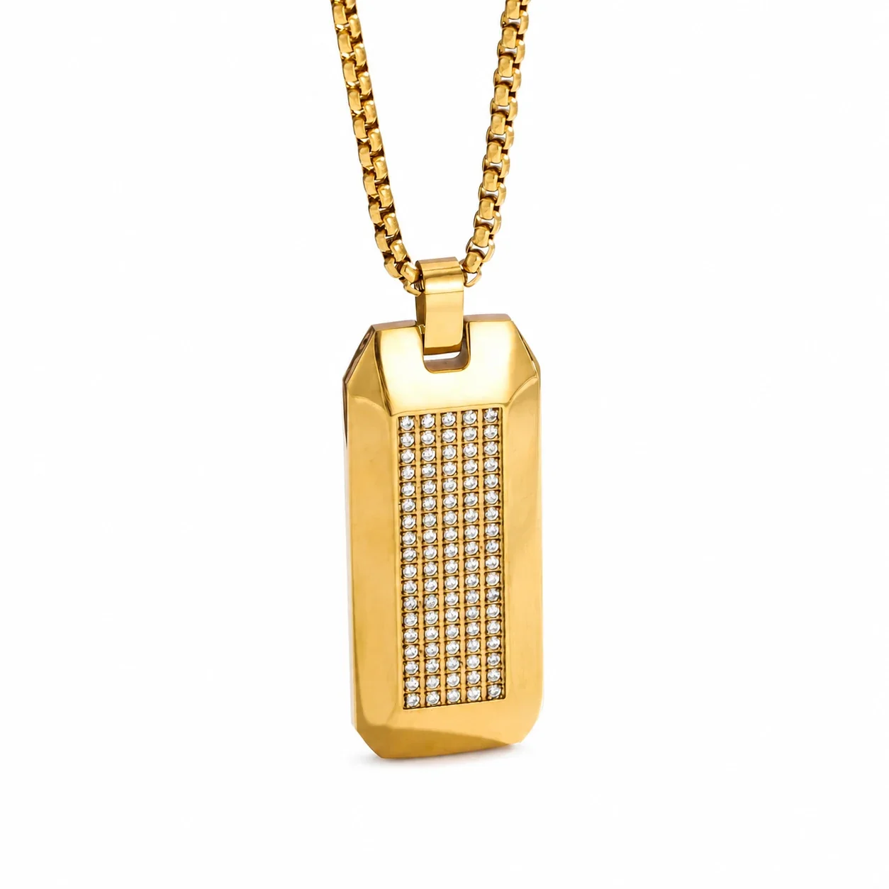 Angular 316 Stainless Steel Pavé Tag Pendant Necklace - Gold CZ