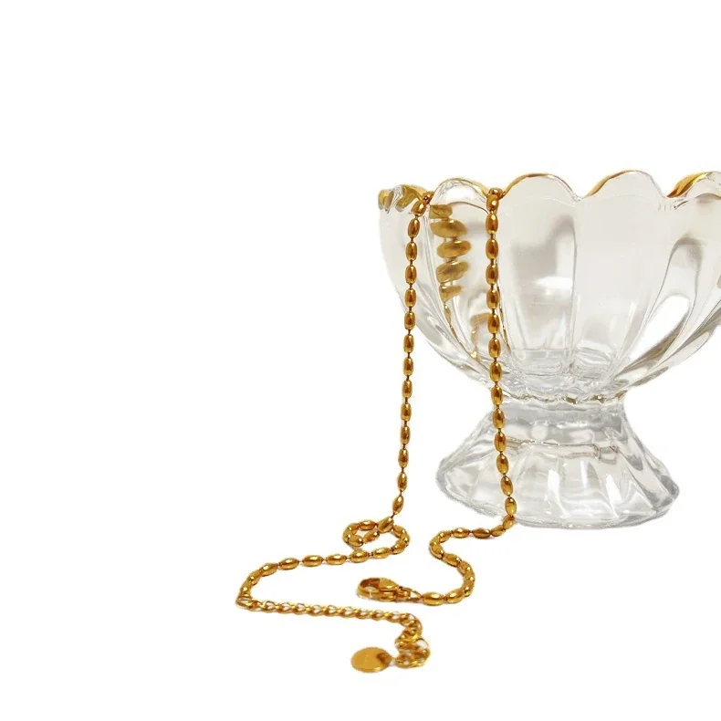 Polished Oval Bead 316 Stainless Steel PVD Chain Necklace