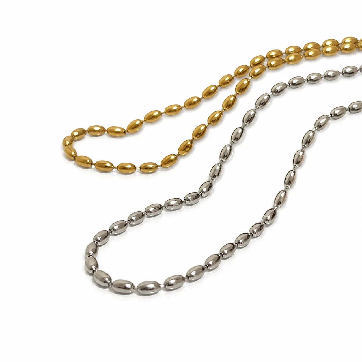 Polished Oval Bead 316 Stainless Steel Chain Necklace