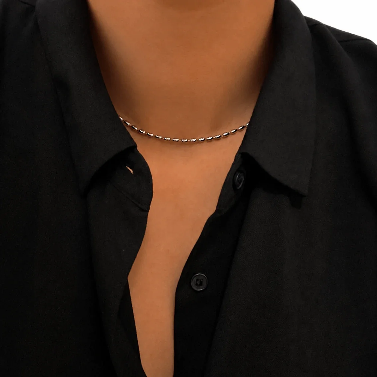 Polished Oval Bead 316 Stainless Steel Chain Necklace