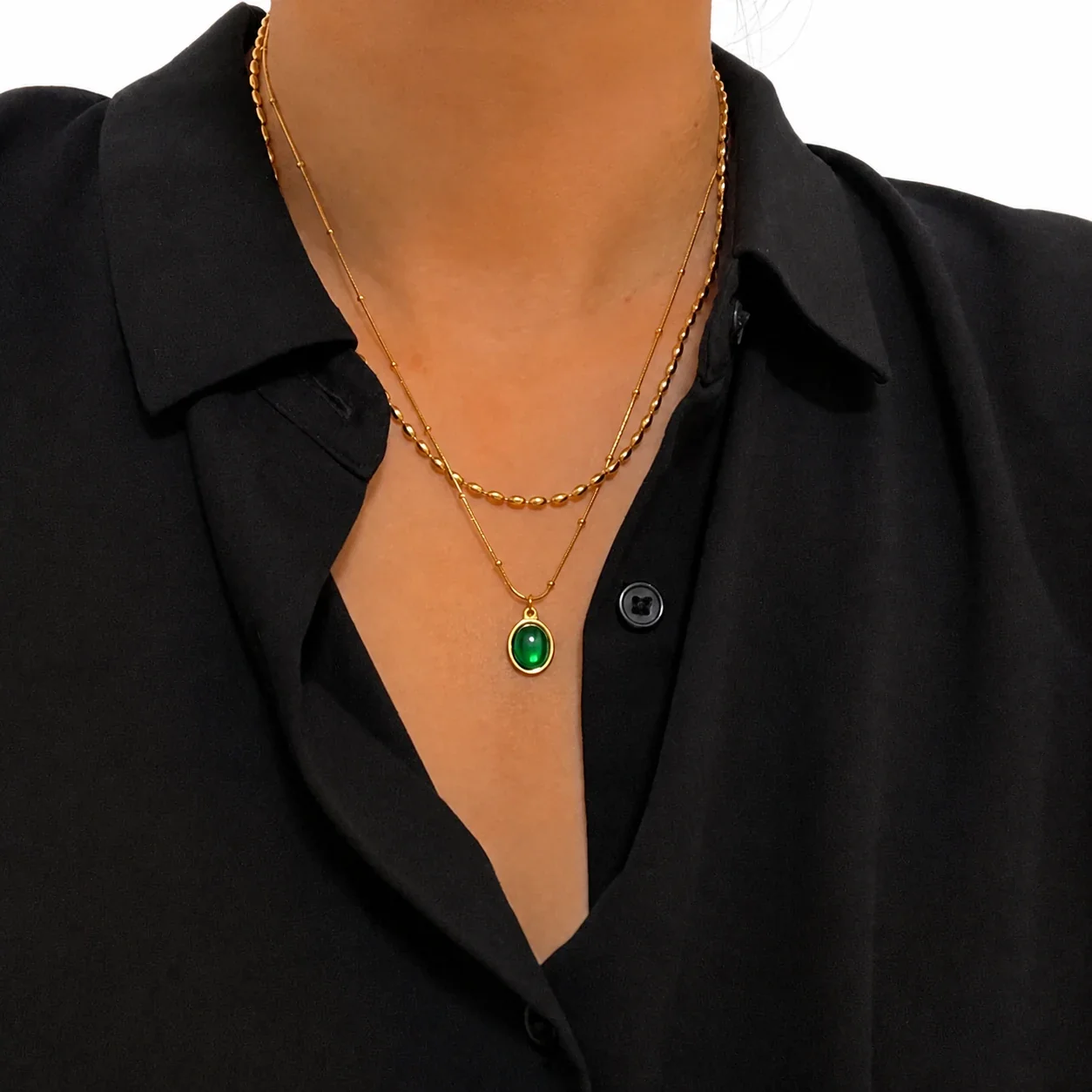 Polished Oval Bead 316 Stainless Steel Chain Necklace