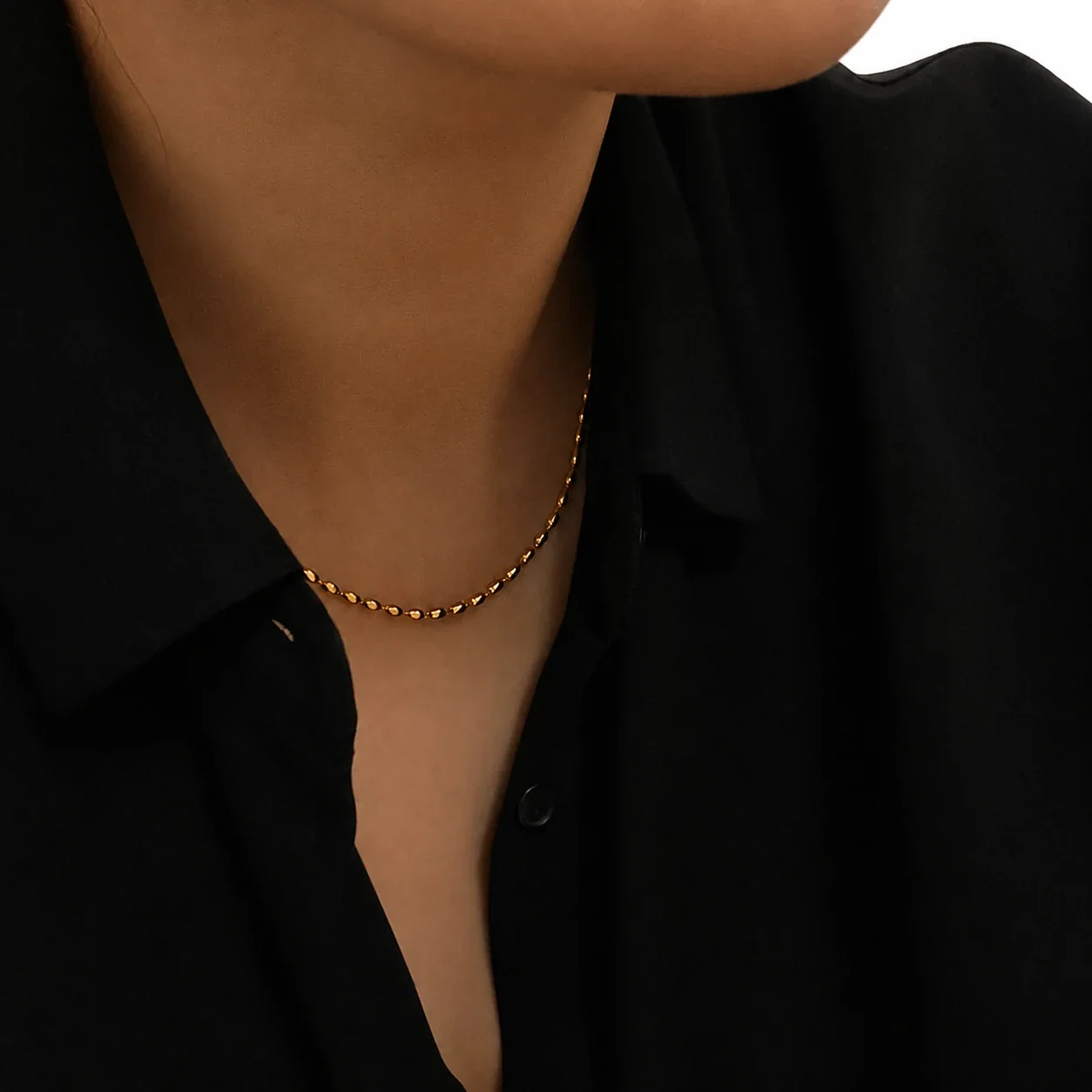 Polished Oval Bead 316 Stainless Steel Chain Necklace - Gold Oval Bead 45+5 cm