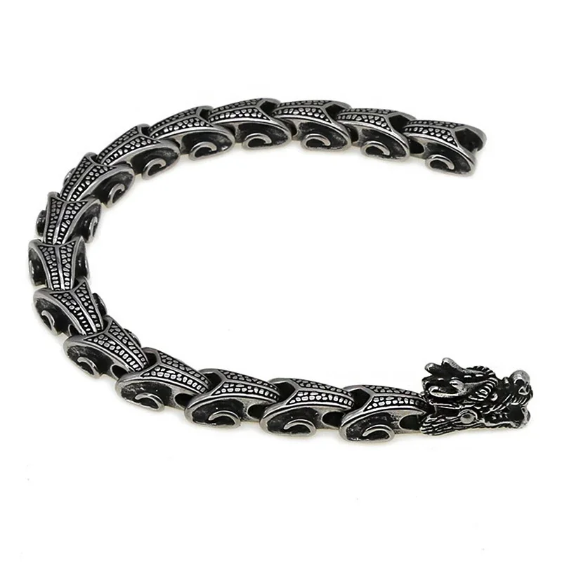 Antiqued 316 Stainless Dragon Link Chain Bracelet
