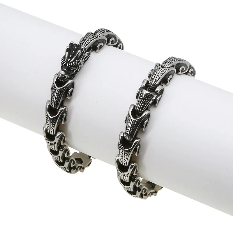 Antiqued 316 Stainless Dragon Link Chain Bracelet