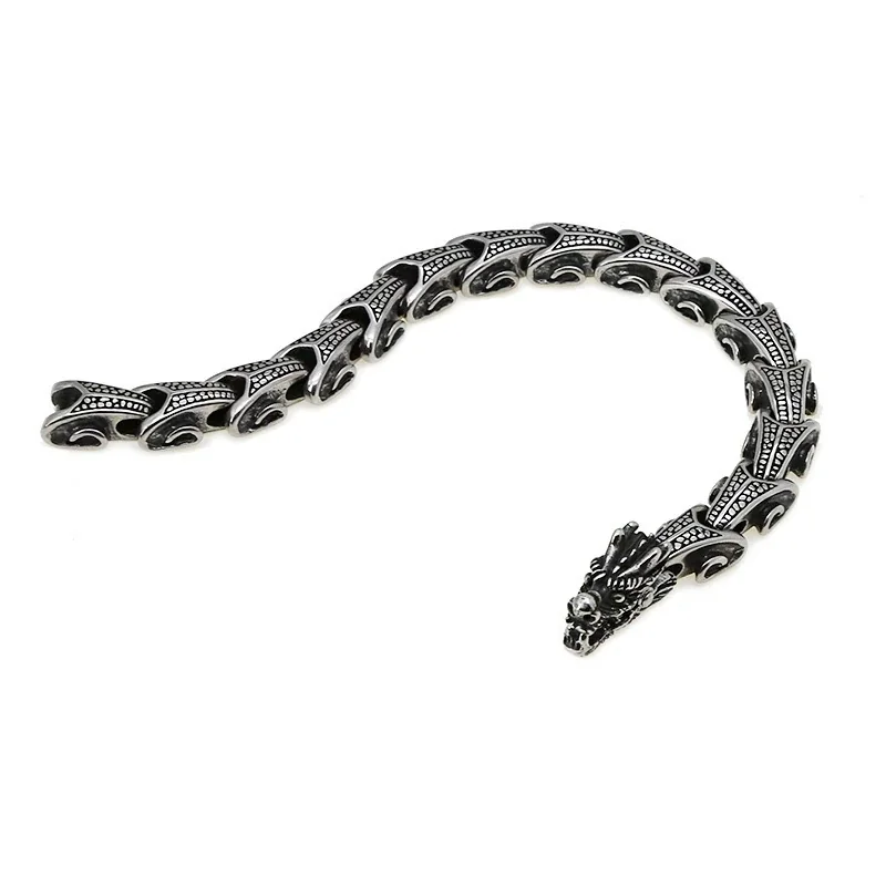 Antiqued 316 Stainless Dragon Link Chain Bracelet
