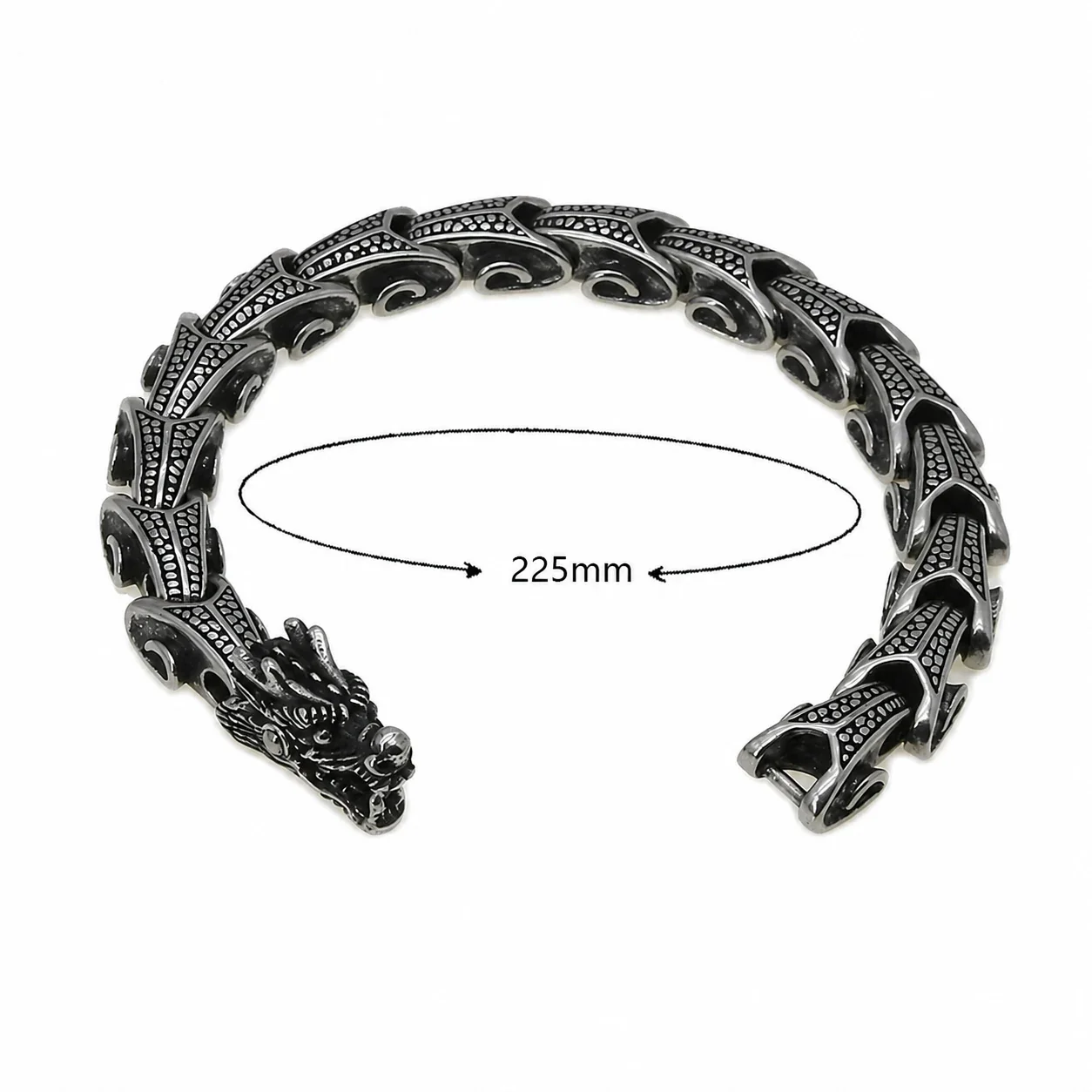 Antiqued 316 Stainless Dragon Link Chain Bracelet - Dragon Head