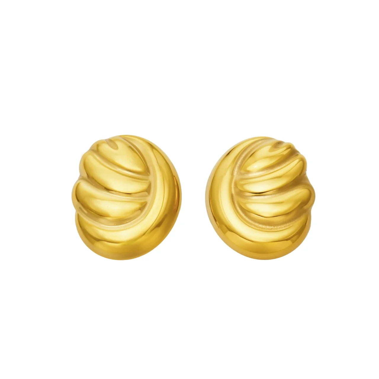 Sculpted 18K Gold PVD 316L Stainless Steel Ribbed Dome Stud Earrings
