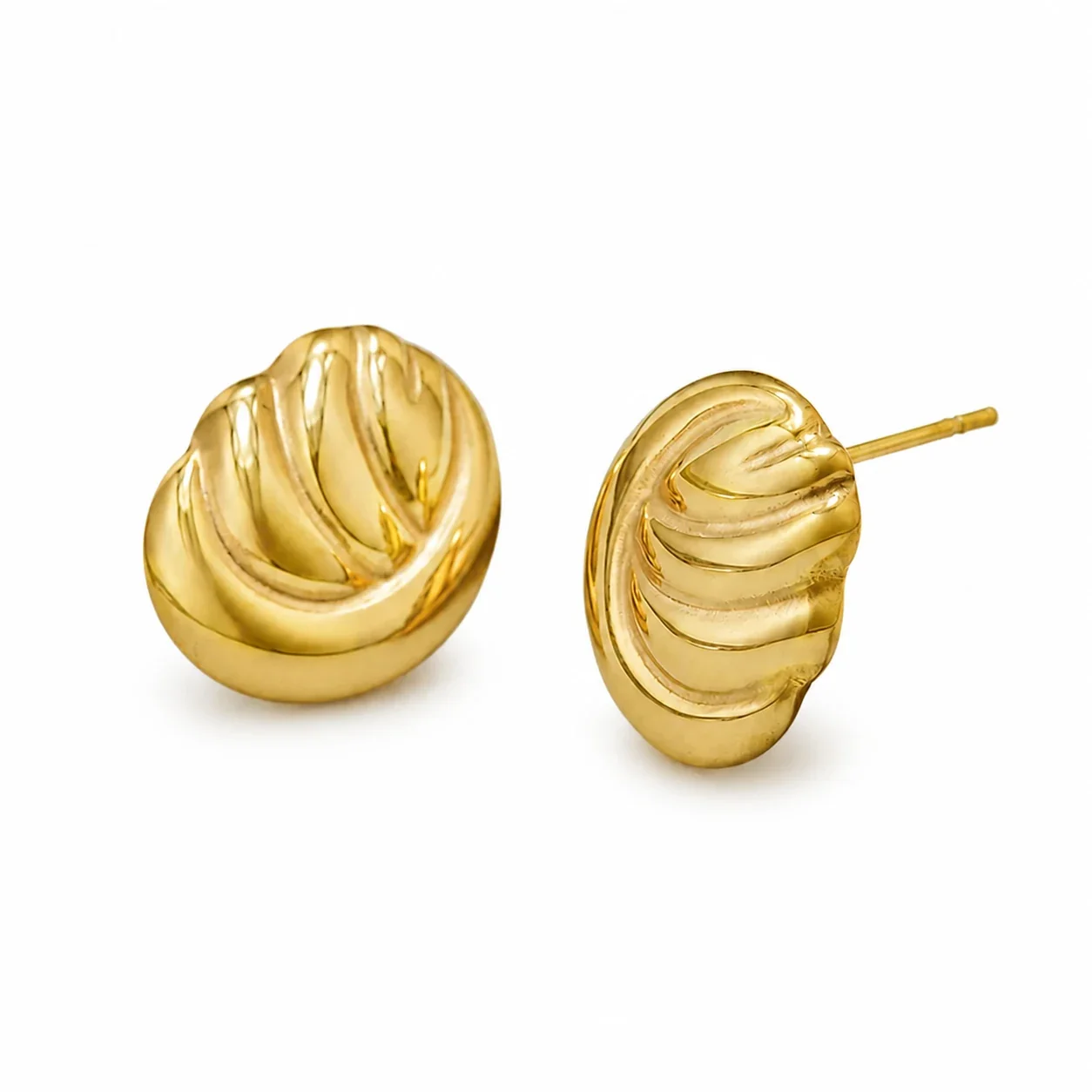 Sculpted 18K Gold-Plated 316L Ribbed Dome Stud Earrings