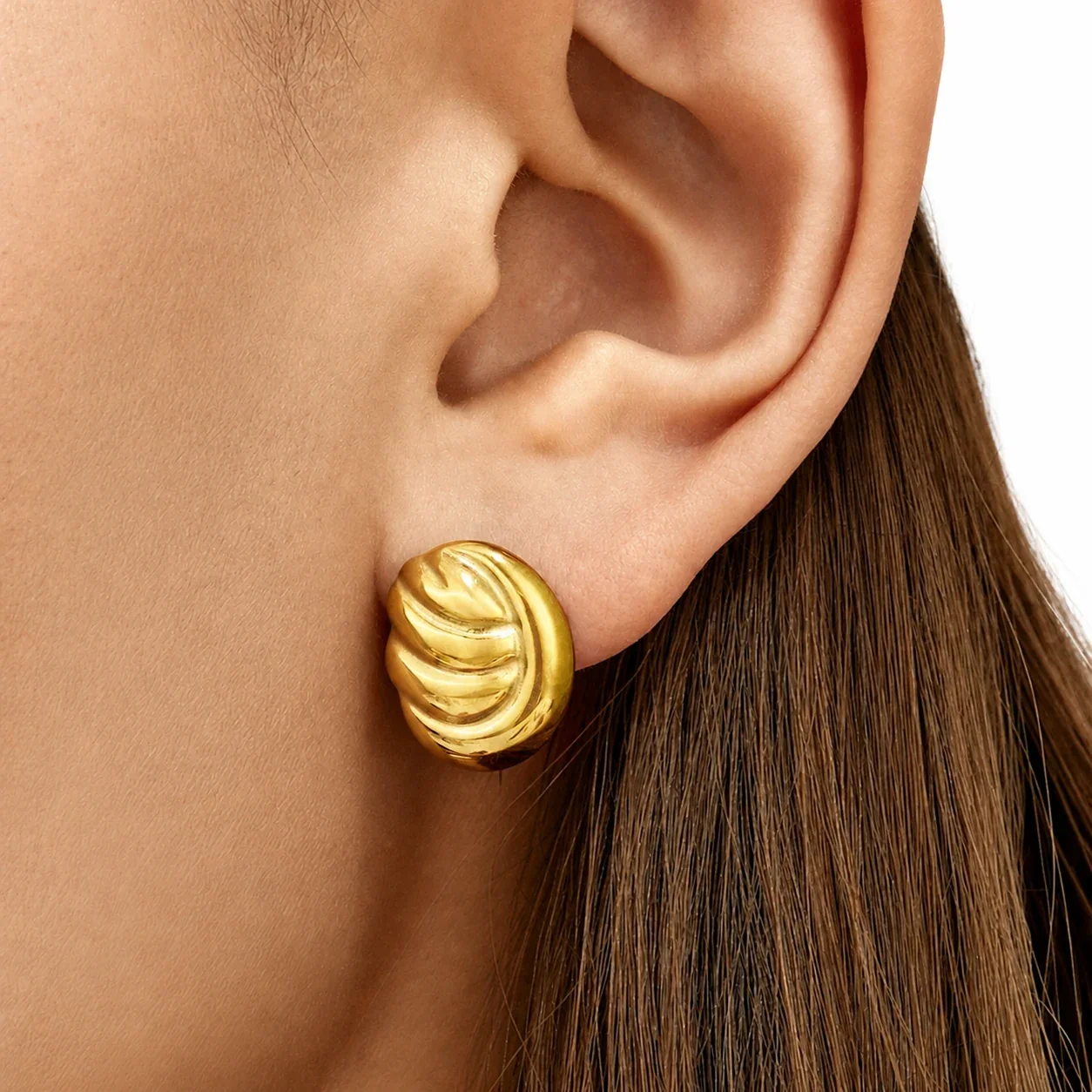 Sculpted 18K Gold-Plated 316L Ribbed Dome Stud Earrings