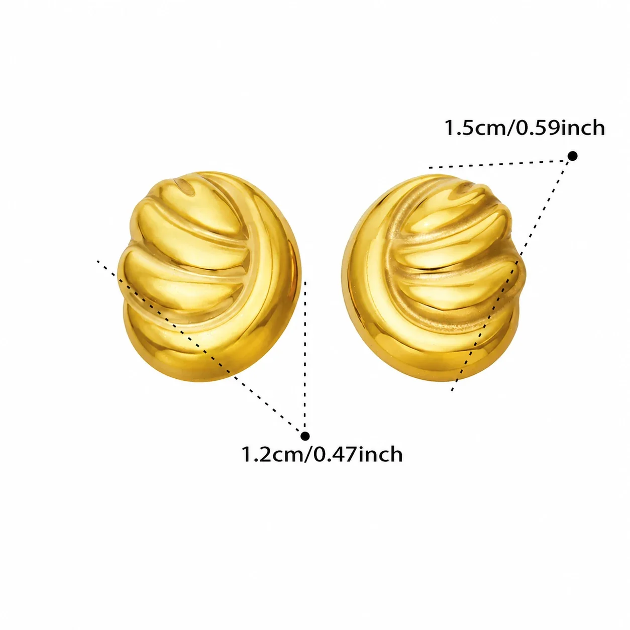 Sculpted 18K Gold-Plated 316L Ribbed Dome Stud Earrings - Gold