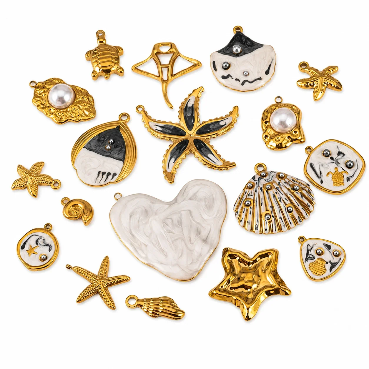 Coastal 18K Gold-Plated Starfish Shell Stainless Steel Pendant