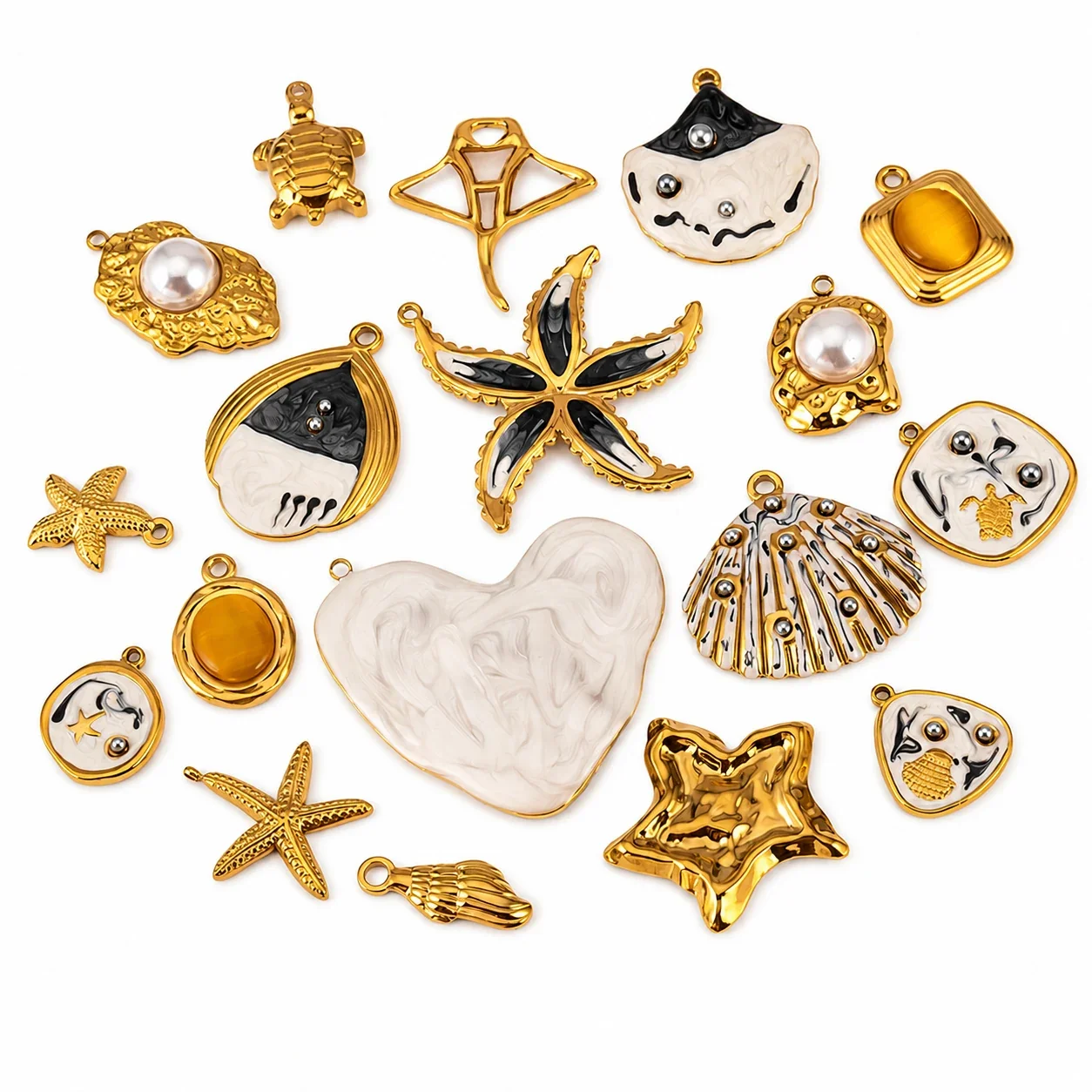Coastal 18K Gold-Plated Starfish Shell Stainless Steel Pendant