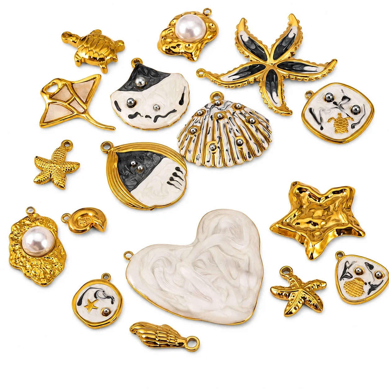 Coastal 18K Gold-Plated Starfish Shell Stainless Steel Pendant
