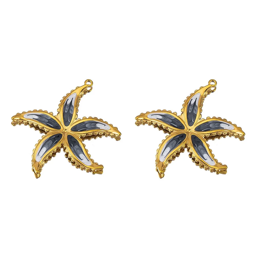 Coastal 18K Gold-Plated Starfish Shell Stainless Steel Pendant - Gold Black
