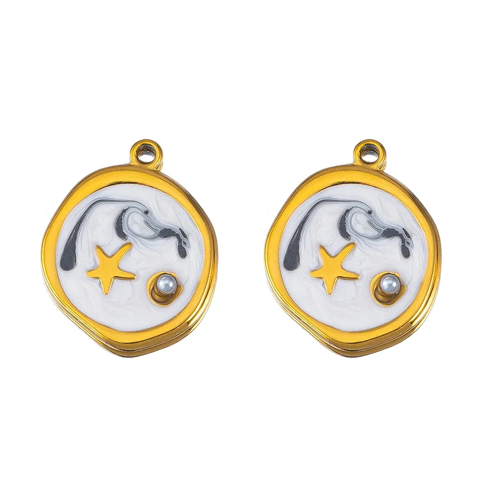 Coastal 18K Gold-Plated Starfish Shell Stainless Steel Pendant - Black Oval