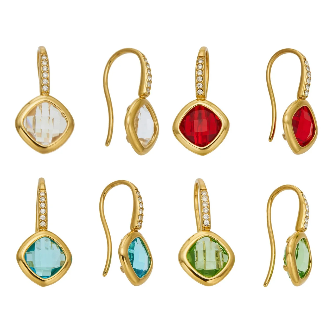 Luminous Pavé Hook 316L Stainless Steel Gold PVD Glass Drop Earrings
