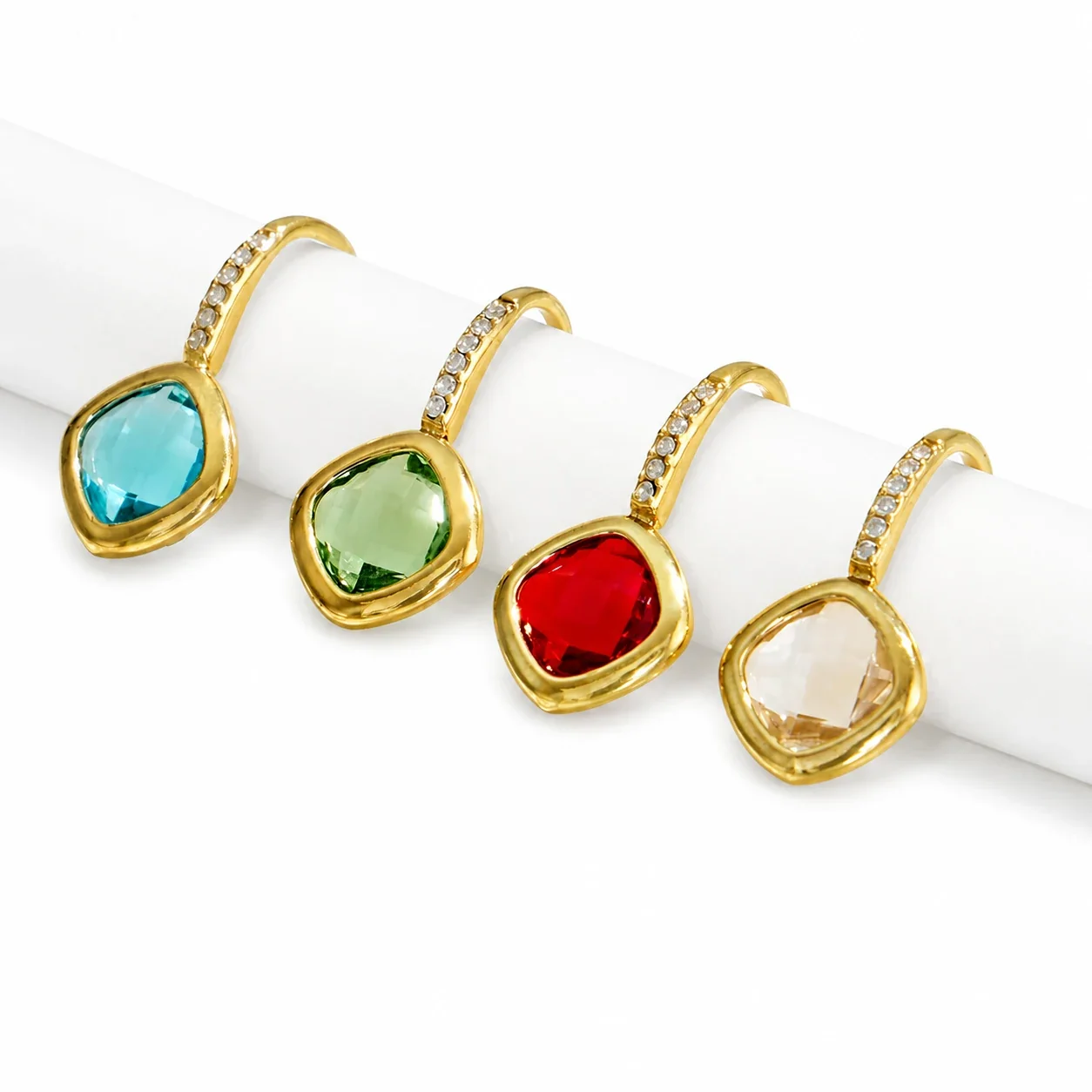 Luminous Pavé Hook 316L Gold-Plated Glass Drop Earrings