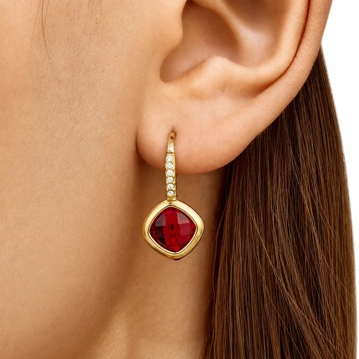 Luminous Pavé Hook 316L Gold-Plated Glass Drop Earrings