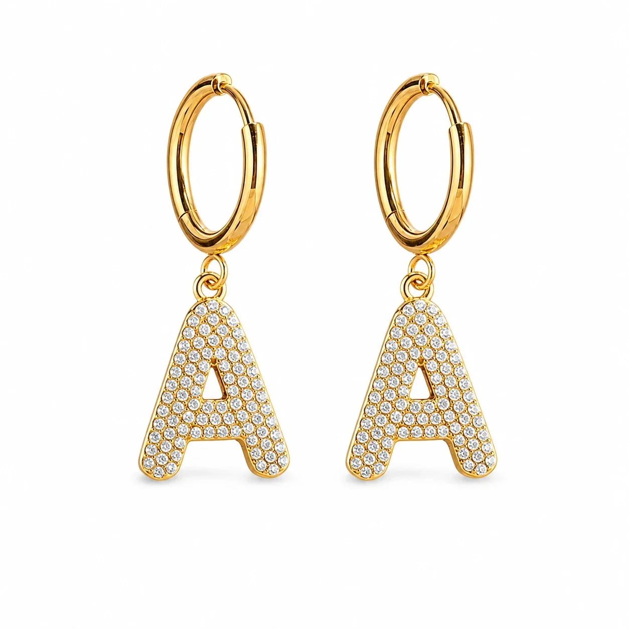 Polished 316 Stainless Steel Charm Drop Hoop Earrings