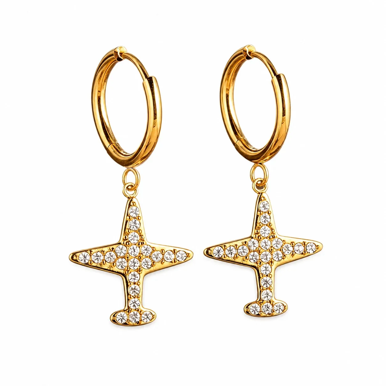 Polished 316 Stainless Steel Charm Drop Hoop Earrings