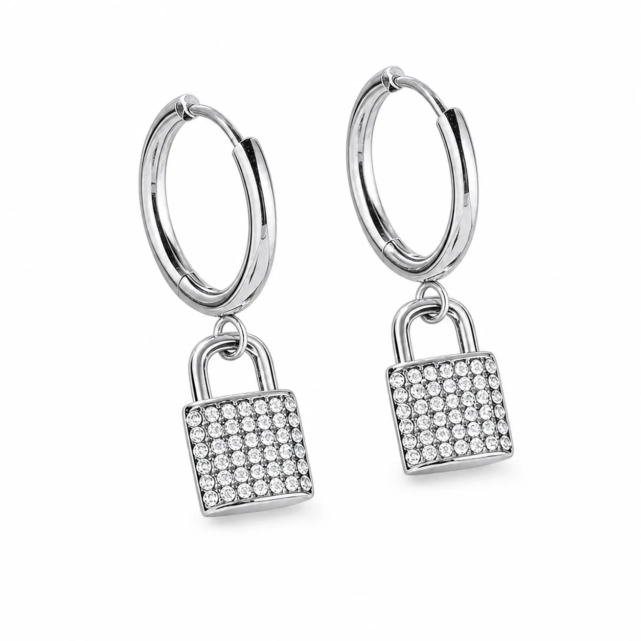 Polished 316 Stainless Steel Charm Drop Hoop Earrings