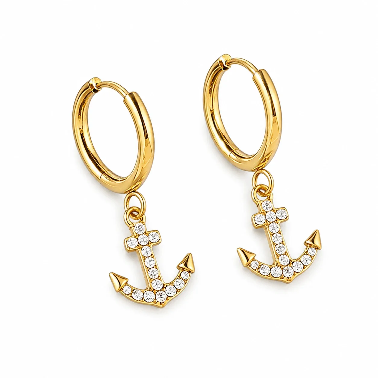 Polished 316 Stainless Steel Charm Drop Hoop Earrings