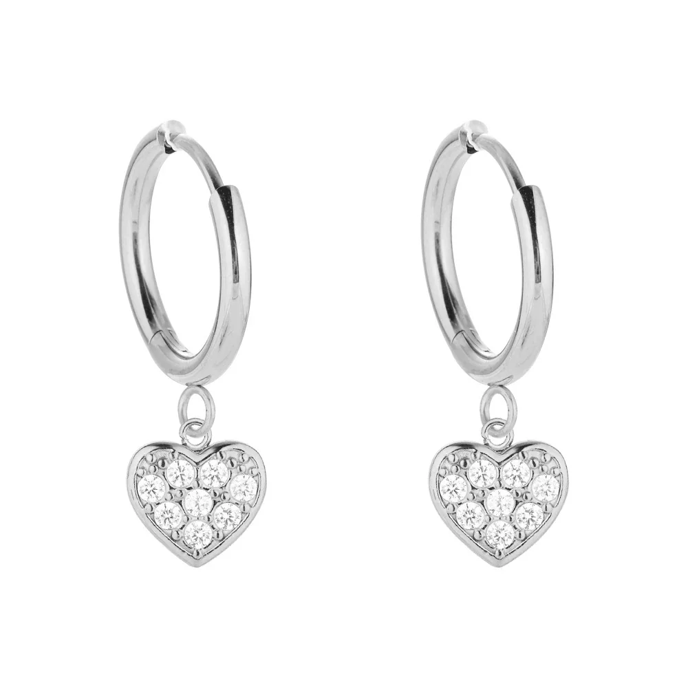 Polished 316 Stainless Steel Charm Drop Hoop Earrings